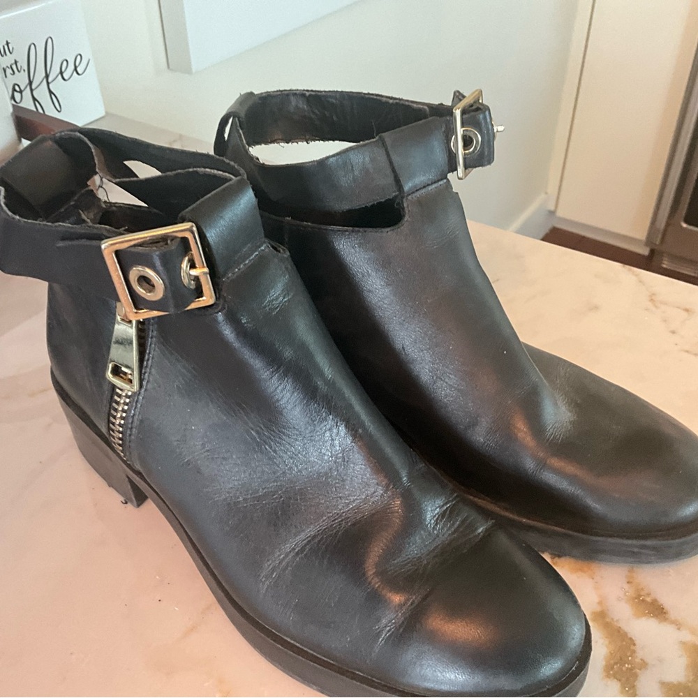 Black Ankle Boots with Gold Buckle